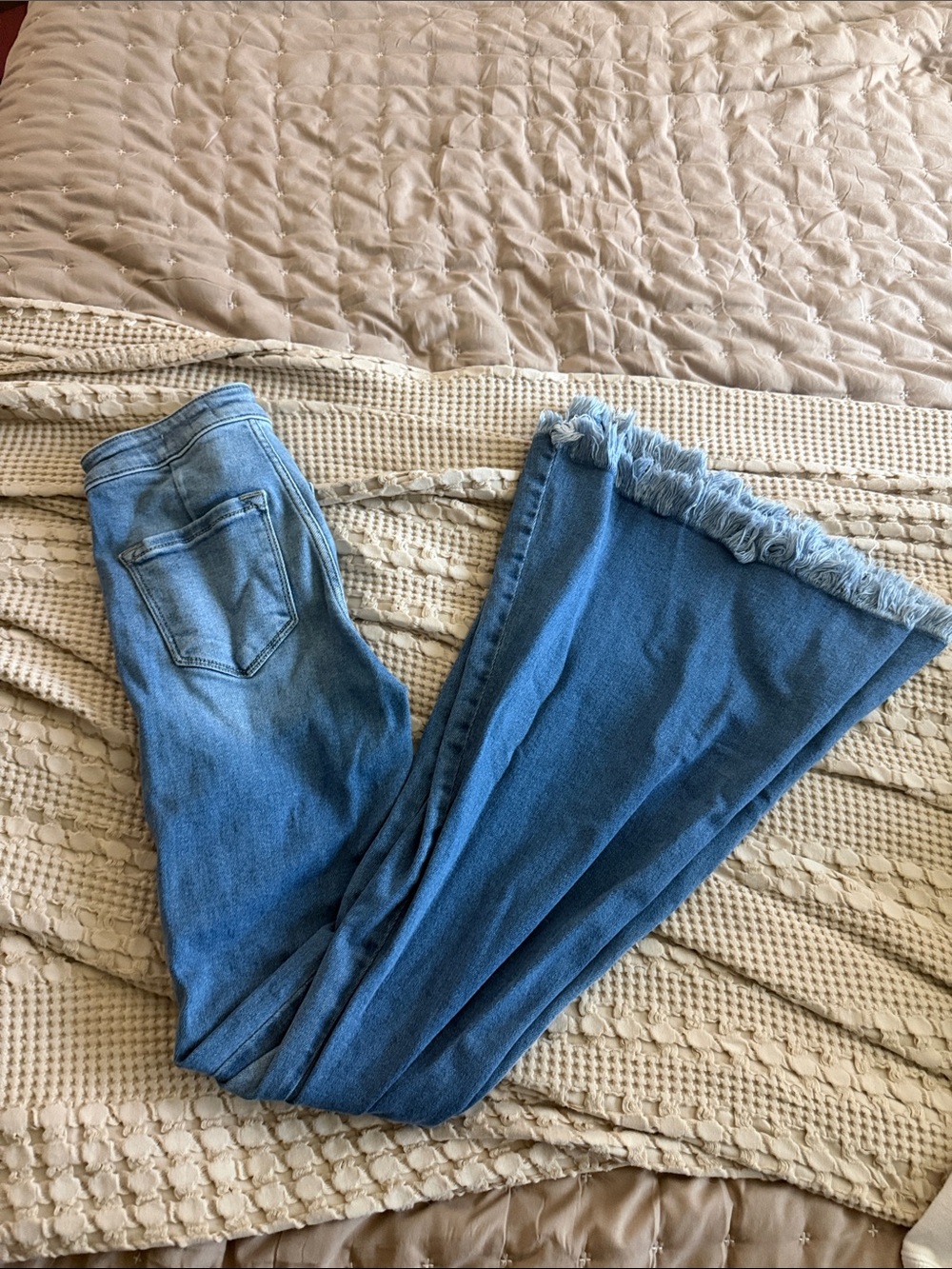 KanCan Light Blue Frayed Hem Wide Leg Jeans